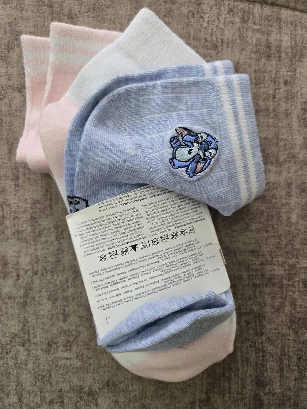 School Stitch Kids Women  Pink and Blue Character Crew Socks - 3 Pack Nwt